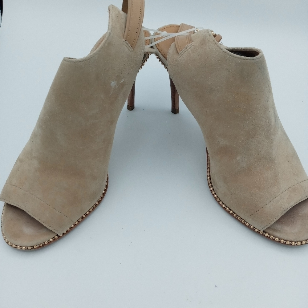 Coach Leather upper mule Stilettos Peep toe golden studded trim heel strap 9.5 - Picture 3 of 14